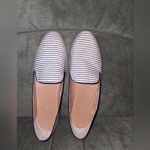 J. Crew Women's Navy and White Striped Canvas Slip-Ons